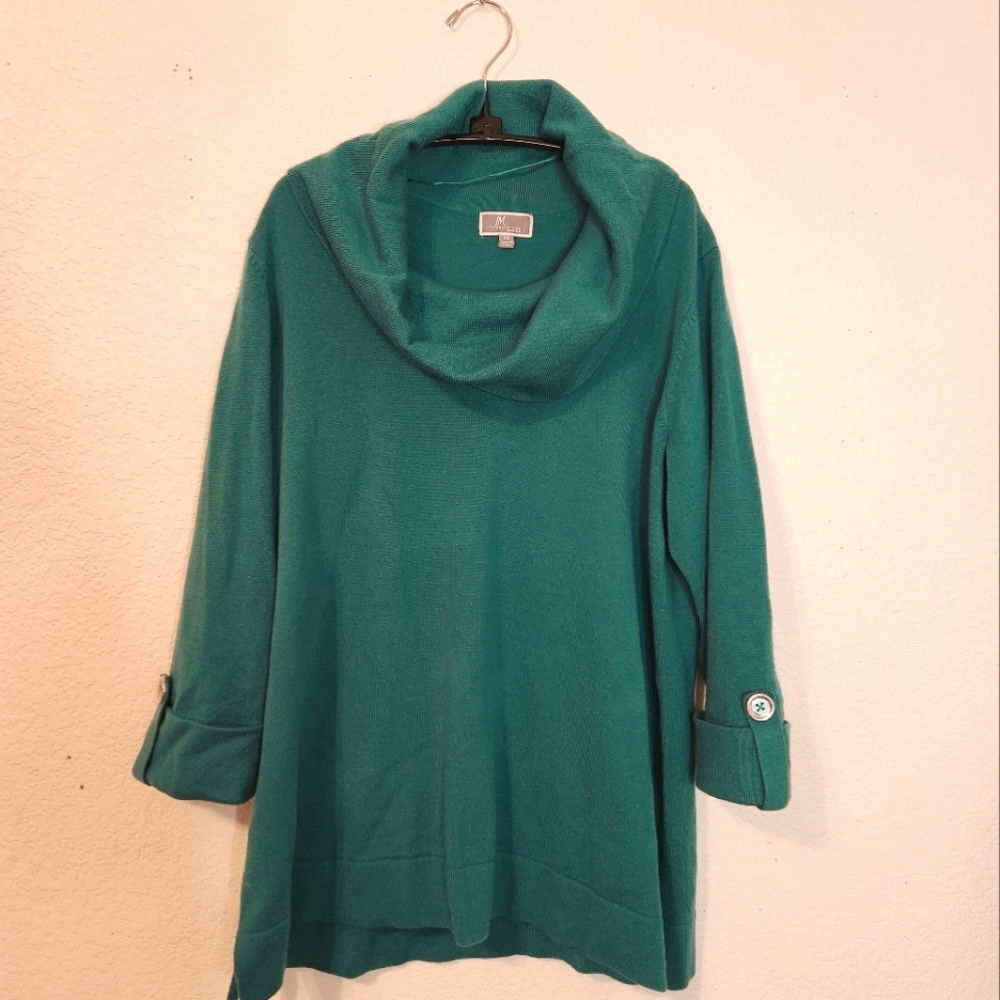 JM Collection Marine Green Cowl Neck Sweater, Size‎ 0X